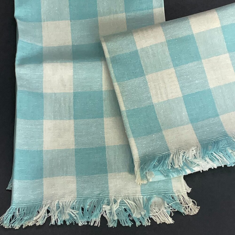 Turquoise Gingham Vintage Kitchen Towels Pair NOS